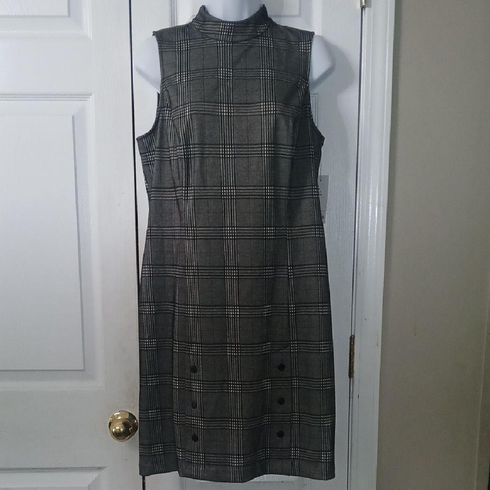 Apt. 9 black white plaid sleeveless career dress Sz M NWT
